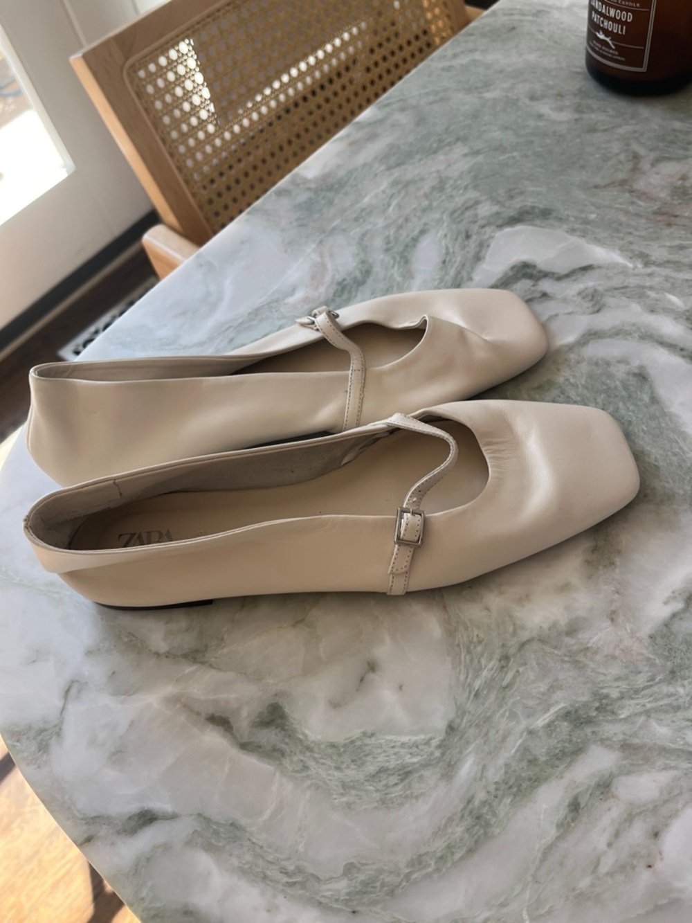 Zara Soft Cream Mary Jane Flats with Buckle Strap